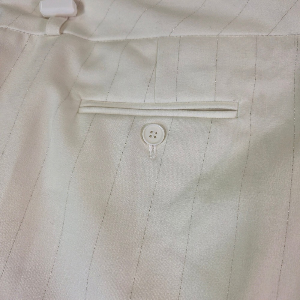 New York & Company Stretch Pinstripe Wide Leg Pants White Silver Metallic 14 A - Picture 7 of 8